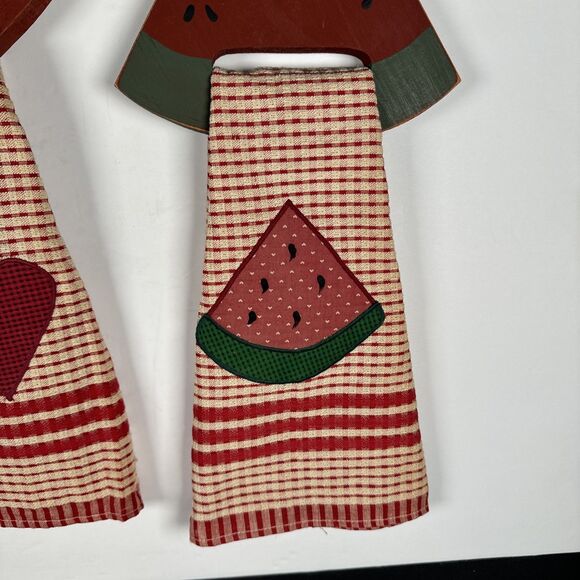Country Cabin Cottage Core Towel Hangers With Towels Hearts & Watermelon Design - Picture 5 of 16